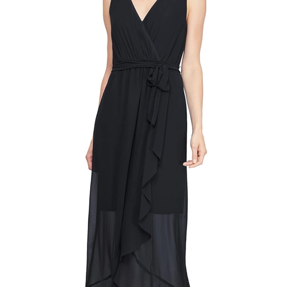 S.L.NY Fashions Women's Sleeveless Chiffon Wrap Dress with Cascade Ruffle